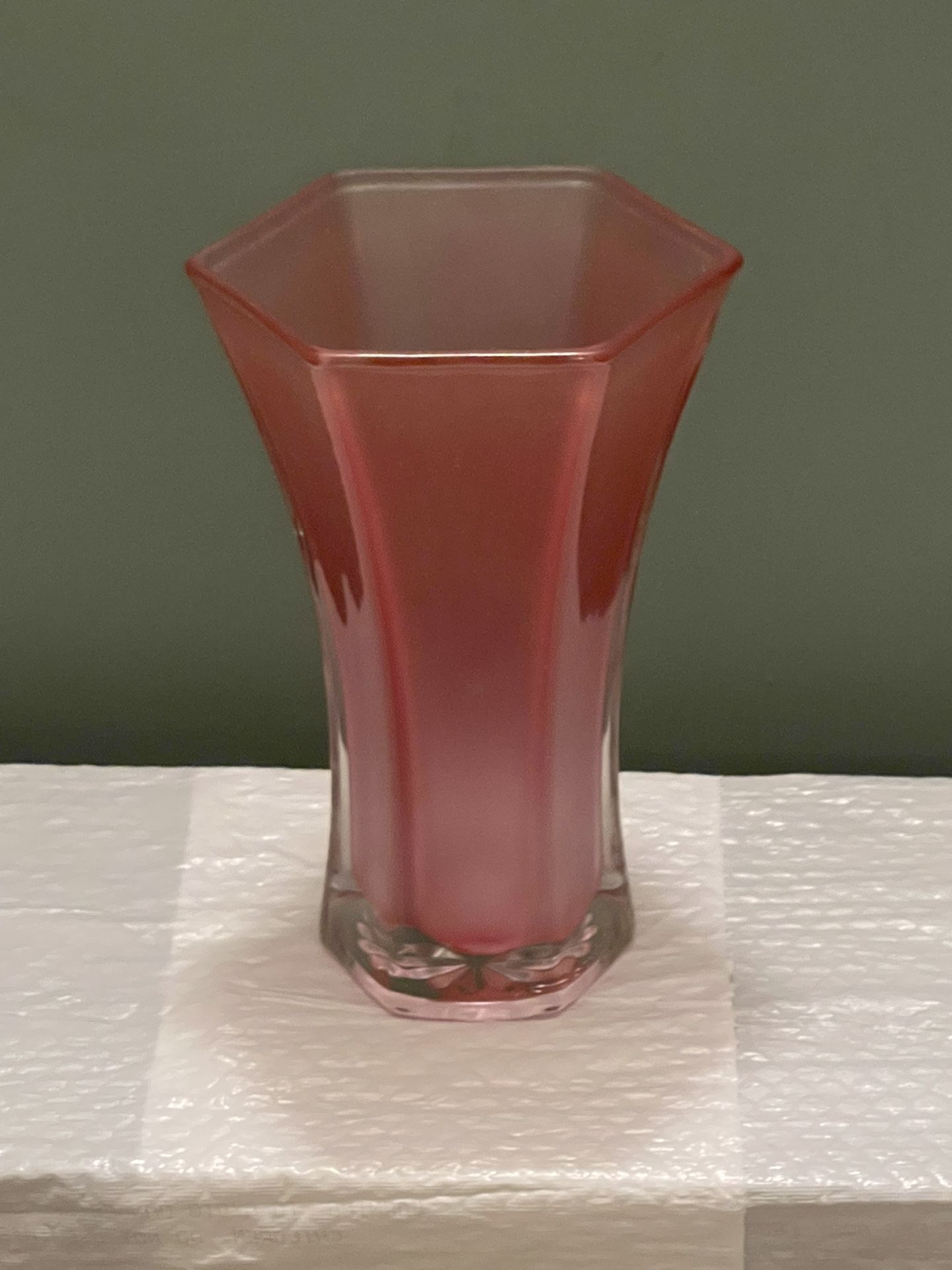 Vintage 10" Hexagonal Rose Color HOOSIER Glass VASE 4041 - posted price is firm.