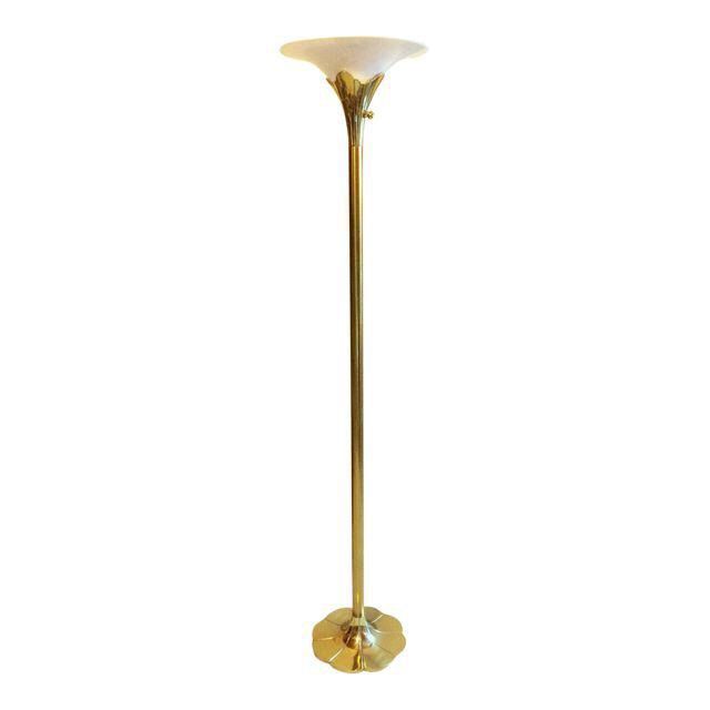 Solid Brass Vintage Mid Century Stiffel Lilly Lotus Torchiere Floor Lamp (model 2006)
