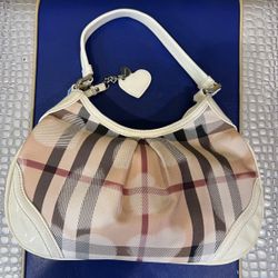 BURBERRY Patent Supernova Check Hearts Hobo White