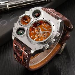  Style Unique Designer Brand Men Sports Watch Multiple Time Zone Quartz Watch Leather Strap Mens Watch Relogio Masculino