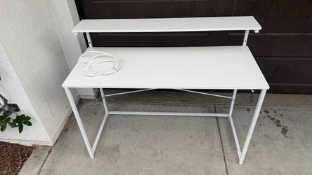 White Desk with Monitor Shelf