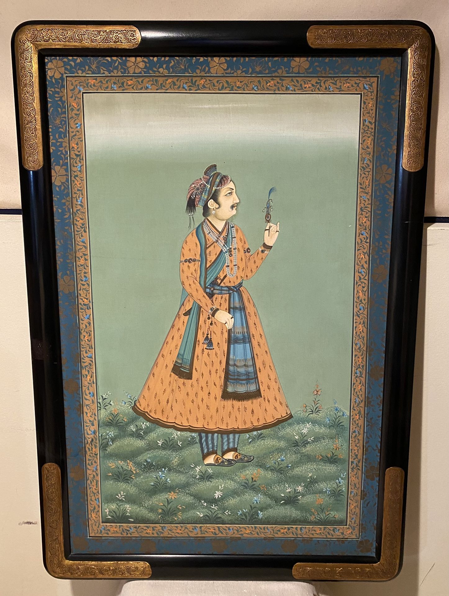 FINE PAINTING VINTAGE 1970s ART OF INDIAN MAN ON SILK HANDMADE - HEIGHT 38” - WIDTH 26” $800.00