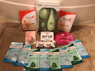 Exfoliating foot peel, EOS, face mask, eye lashes