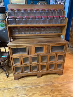 Vintage 15 Drawer Seed Cabinet with 27 Jars