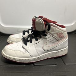 Pre-owned Air Jordan 1 Mid White / Red Size~5 YOUTH 