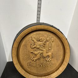Vintage Lowenbrau Munich Germany Beer Bar Sign Barrel Plastic 18"x6" Size #P