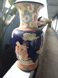 Asian Large Vintage Chip At Rim From Previous Owner 4 Artwork Vietnamese Around Base Interior Decor 