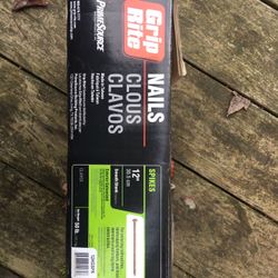 Box of 12 inch “GripRite” metal spikes from Home Depot