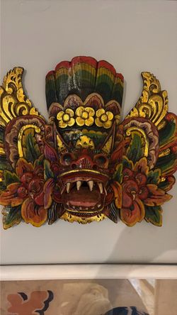 Balinese Barong Carved Wood Wall Mask