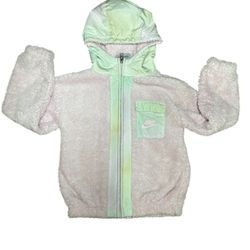 Nike Sherpa Hoodie Jacket Girl's Kids Small Full Zip Coat Light Pink Winter 4-5Y