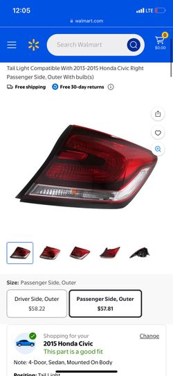 Tail light honda civic  2013- 2015)  back  side light ( right brand new) side)