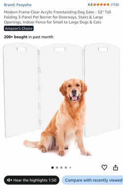 Feoyoho Clear Acrylic Freestanding 3-Panel Dog Gate
