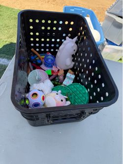 Various kids hand toys.