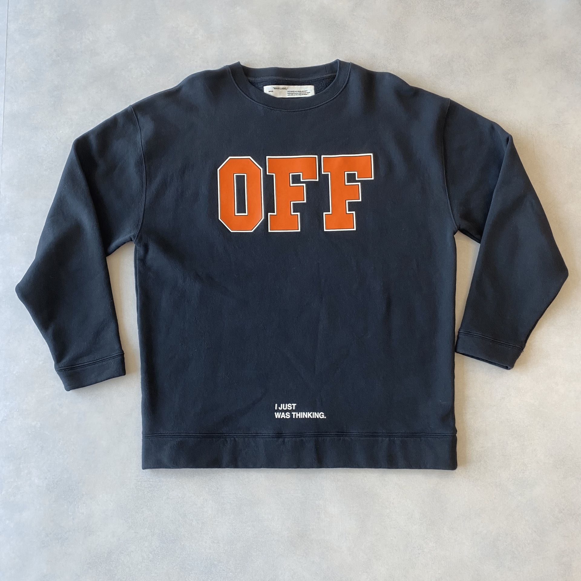 Off-White "OFF" Logo Print Oversized Sweatshirt Black ("I JUST WAS THINKING.") [size S, fits L]