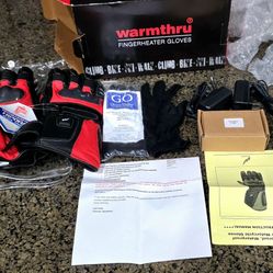 Warmthru Heated Motorcycle Leather Gloves Size Medium with extra batteries New 