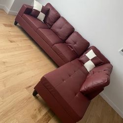 Brand New Red Leather Sectional Couch Set And Ottoman