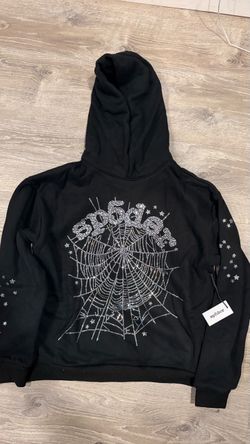 Sp5der black rhinestone hoodie L