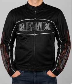 Harley Davidson XL Mesh Riding Jacket Flame Spellout Biker Motorcycle