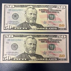 Two Sequential Star Notes $50 Dollars Bills - Series 2021 Lot#2