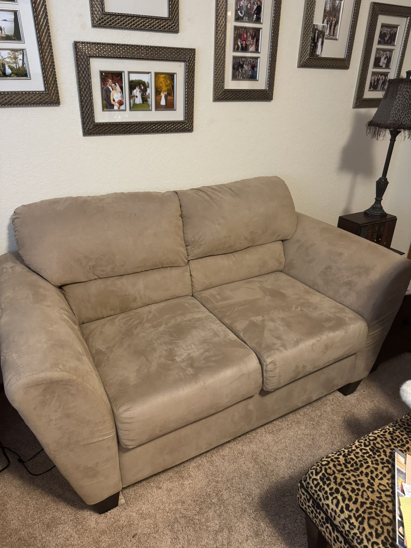 Tan Suede Loveseat