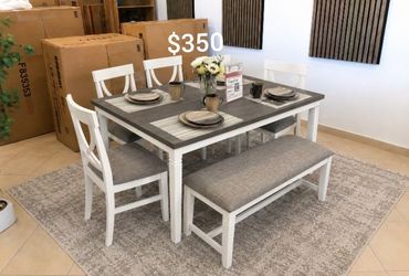 Stylish‼️6-Pc Dining Table Set White And Gray Finish