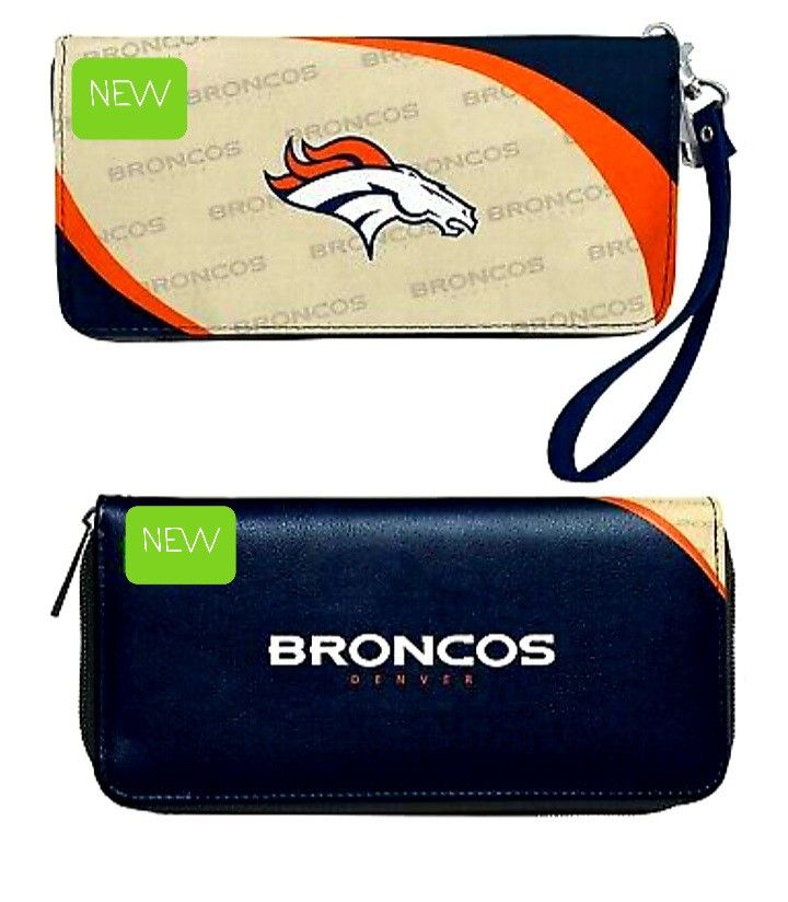 🅱️NFL DENVER BRINCOS CURVE ZIPPER ORGANIZER LEATHER WALLET🅱️