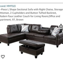 New Brown Leather Sectional In Boxes 