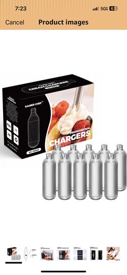 N20 Whipped Cream Chargers - 10 Pack,8g Professional Nitrous Oxide Cartridges,Culinary Use Only,Leakproof,Kitchen-Safe
