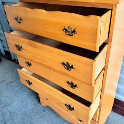 Twin Wood Bedframe and 6 Drawer Dresser with Mattress and Boxspring