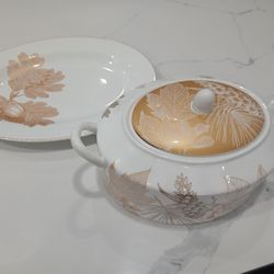 Gold Leaf Platter & Soup Bowl