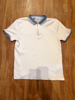 Denim & Flower Ricky Singh Mens XXL White Quarter Zip Polo Shirt Blue Trim