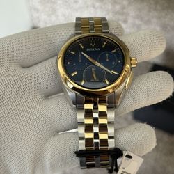 Bulova men’s CURV Chronograph Two-Tone Watch with Blue Dial