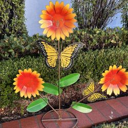 Large Metal Flower Butterfly Garden Collectible Garden Decor 