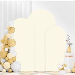 edding Arch Cover Set of 3 6FT 6.6FT 7.2FT Ivory Spandex Arch Stand Covers for Round Top Chiara Arch Stand Covers Balloon Arched Cover for Birthday Pa