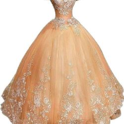 Apricot off the shoulder prom dress!