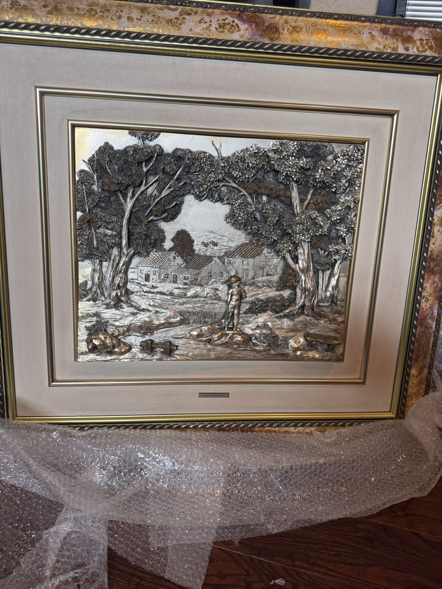 Handcrafted 3D Metal Art Framed Landscape – Vintage & Rare
