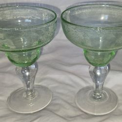 Artland Iris Margarita Highball Cocktail Bubble Glass Set Of 2 Green