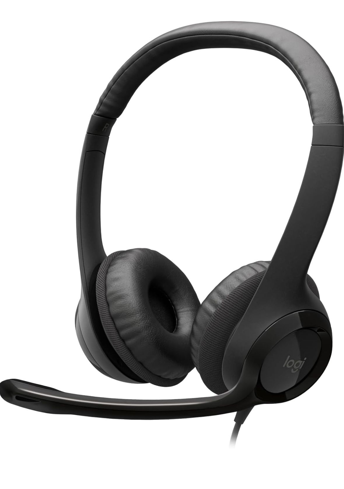 Logitech H390 Wired Headset, Stereo Headphones with Noise-Cancelling Microphone, USB, In-Line Controls, PC/Mac/Laptop - Black