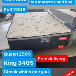 Huge sale for Mattress And Box Twin size mattress and box 150.$ full 190$ Queen 200$ king 290$. free delivery free set up 708….280….7715… cash or Zell