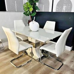 White Dining Table Set 4 Chairs Dining Set 5 Pcs NEW 