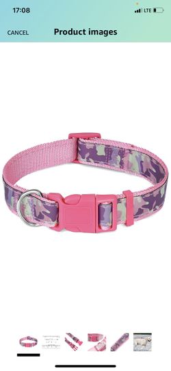 Girl Dog Collar for Large Dogs Female,Pink Pet Camo Dog Collar Reflective Nylon Adjustable for Girl Small Medium Dogs,Pink Camo