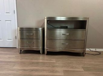 Klaussner Serenade Glamour Nightstand + Media Chest Set w/ Power Strips