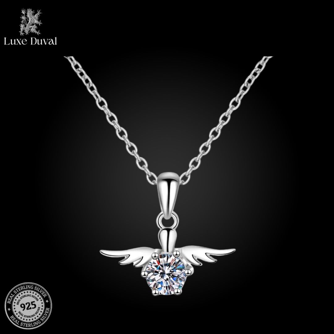 925 Silver Angel Wings Moissanite Necklace