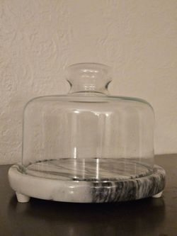 Vintage Glass Cheese Dome with Marble Footed Base