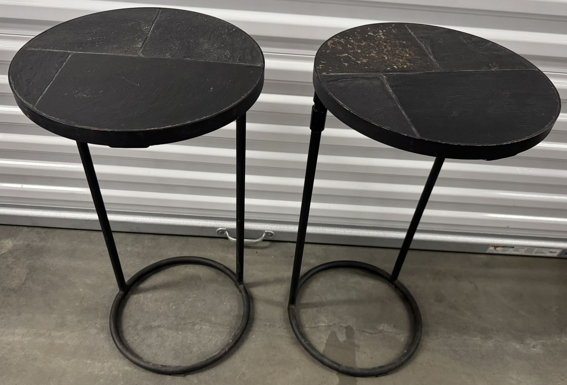 2-Used Round Side/End Tables With Stone Top