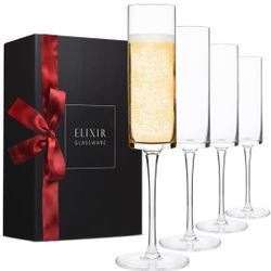 Champagne Flutes, Edge Champagne Glass Set of 4 - Modern & Elegant for Women, Men, Wedding, Anniversary, Christmas, Birthday - 6oz, Premium Crystal