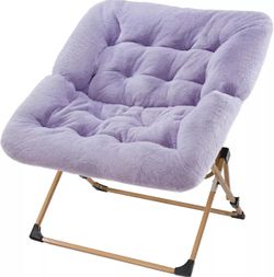 OAKHAM Comfy Saucer Chair for Adults, Soft Faux Fur Folding Lounge for Bedroom