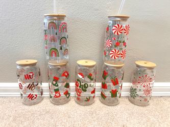 Brand new glass cups mugs Christmas handmade