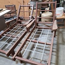Vintage Redwood Adjustable Chaise Lounges