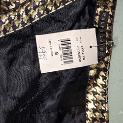 Ralph Lauren 100 % Real Lether Black And Gold Pencil Skirt